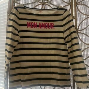Adorable Kate Spade Black and White Striped Boat Neck Shirt Sz L